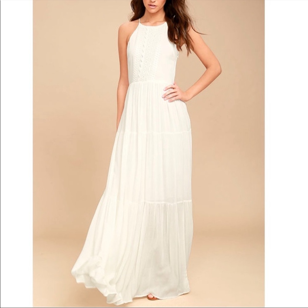 Lulu’s White Embroidered Maxi Dress